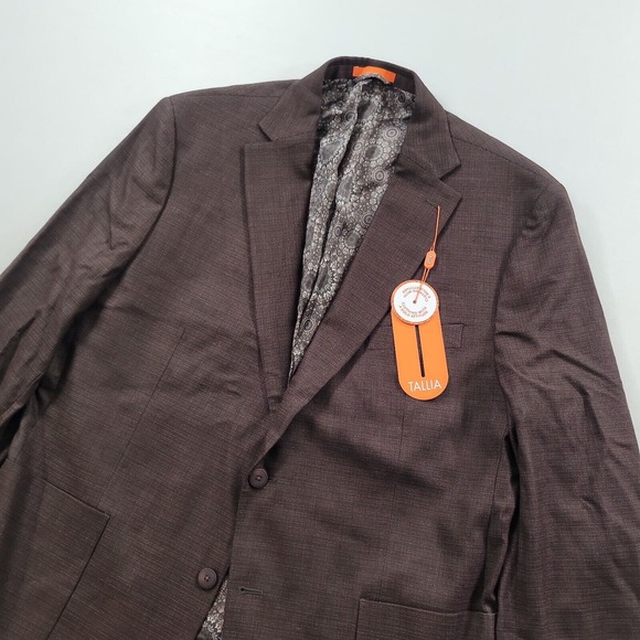 Tallia‎ Slim-Fit Brown Mix Sport Coat Mens 48R 48 Valmonte Elbow Patches - Picture 4 of 8